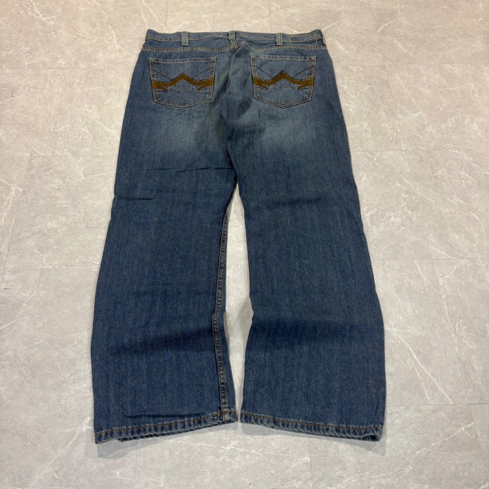 DKNY Jeans Mens 38x32 Relaxed Straight Leg Blue Denim Embroidered Back Pockets